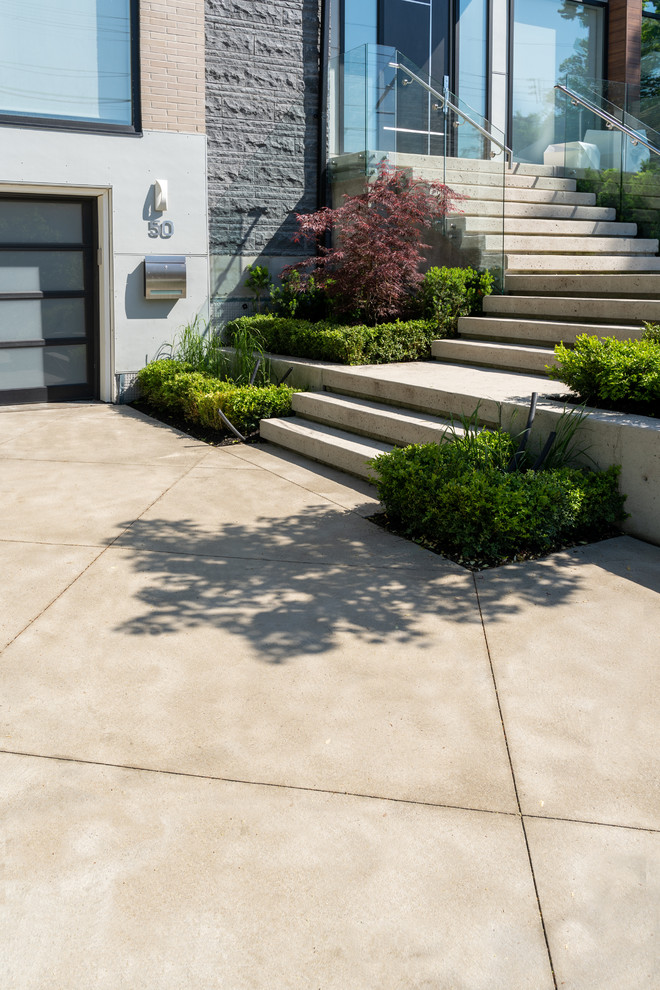 Photo of a modern front driveway garden in Toronto with a garden path.