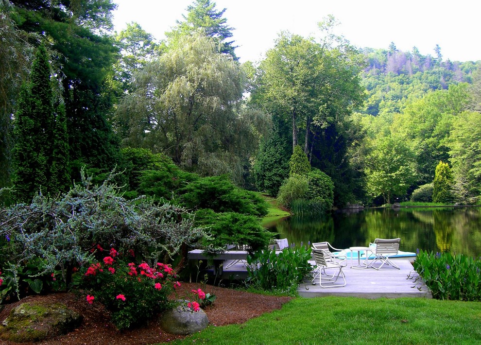 Cette image montre un jardin arrière design de taille moyenne avec un bassin.
