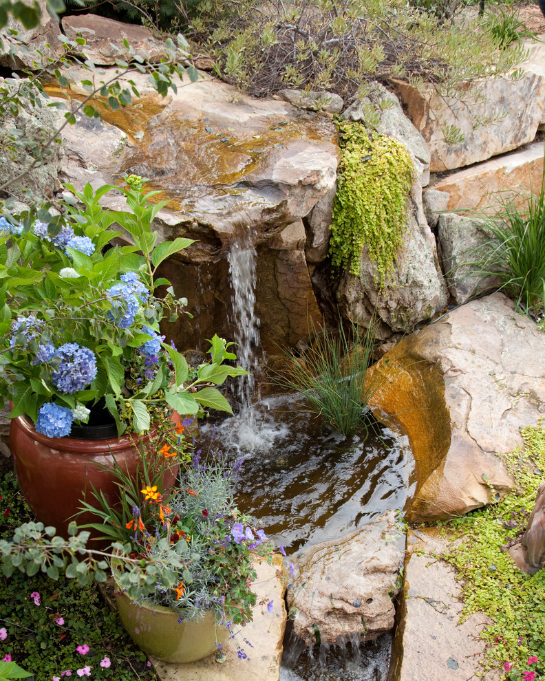 デンバーにある広いトラディショナルスタイルのおしゃれな庭 (天然石敷き) の写真