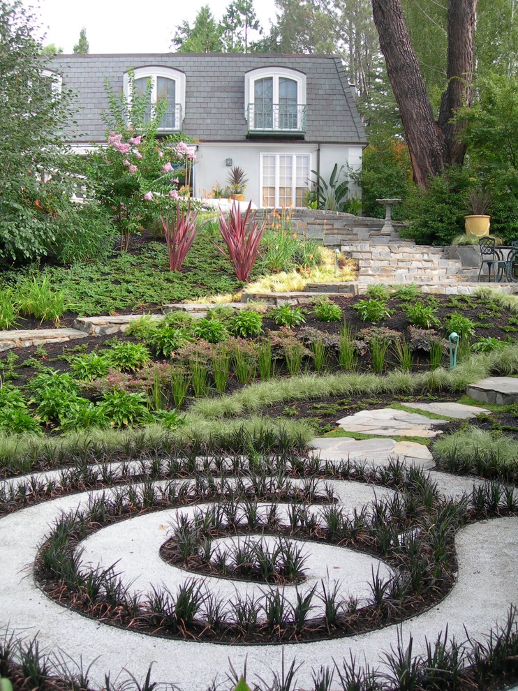 Design ideas for an eclectic sloped garden in San Francisco.