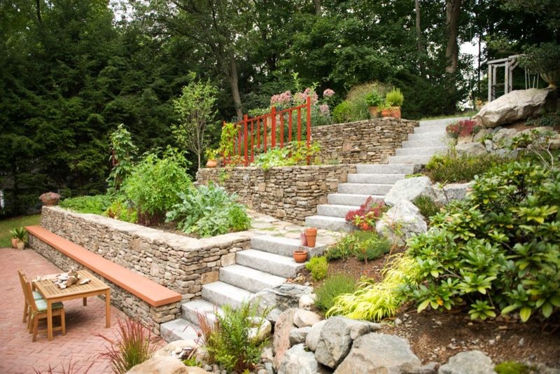 Esempio di un orto in giardino minimal esposto in pieno sole di medie dimensioni in estate con un pendio, una collina o una riva e pavimentazioni in mattoni