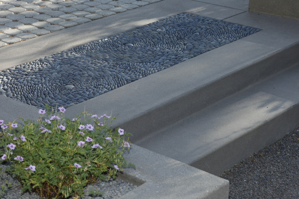 Design ideas for a medium sized eclectic courtyard garden in Portland with a garden path and concrete paving.
