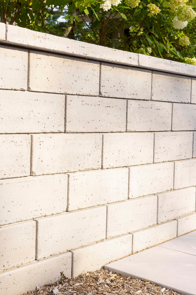Ispirazione per un vialetto d'ingresso minimalista davanti casa con un muro di contenimento e pavimentazioni in cemento