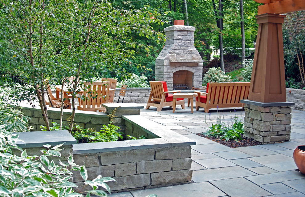 Modelo de patio de estilo americano extra grande con brasero y adoquines de piedra natural