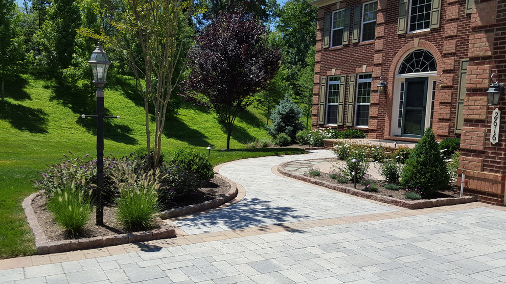 Immagine di un giardino minimal esposto in pieno sole di medie dimensioni e davanti casa con un ingresso o sentiero e pavimentazioni in cemento