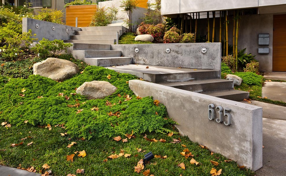 This is an example of a modern sloped garden in Los Angeles.