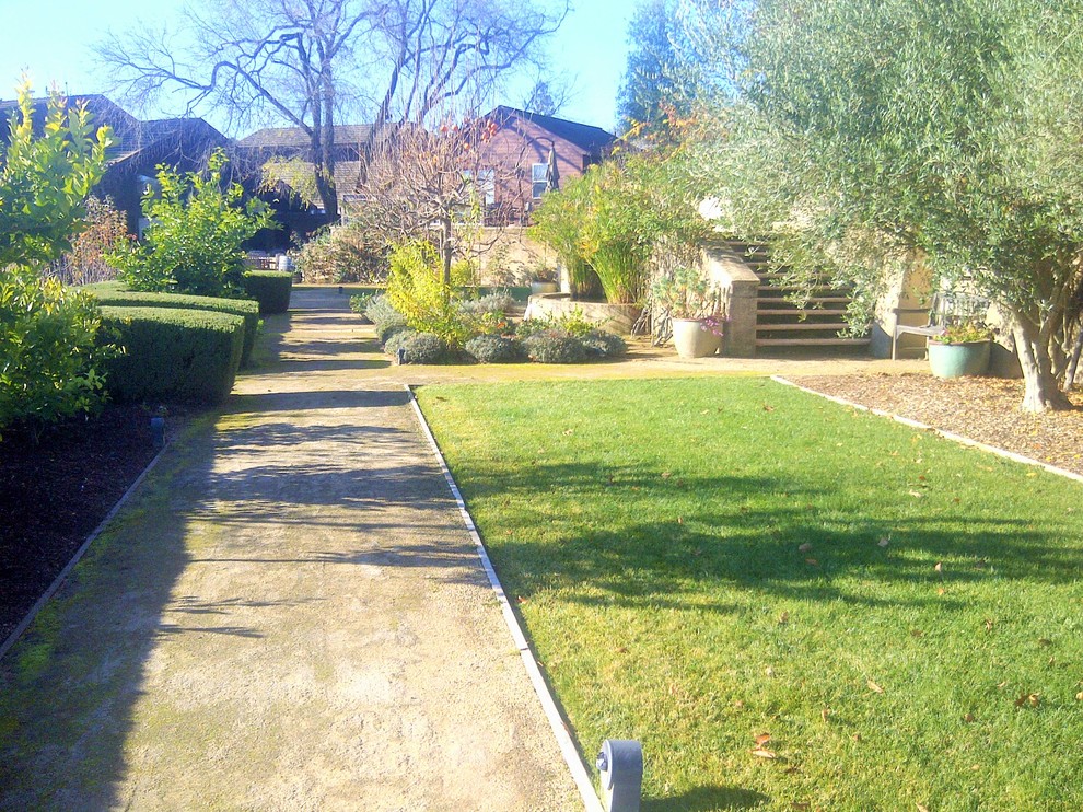 Esempio di un grande giardino formale moderno esposto a mezz'ombra in cortile in estate con pavimentazioni in pietra naturale