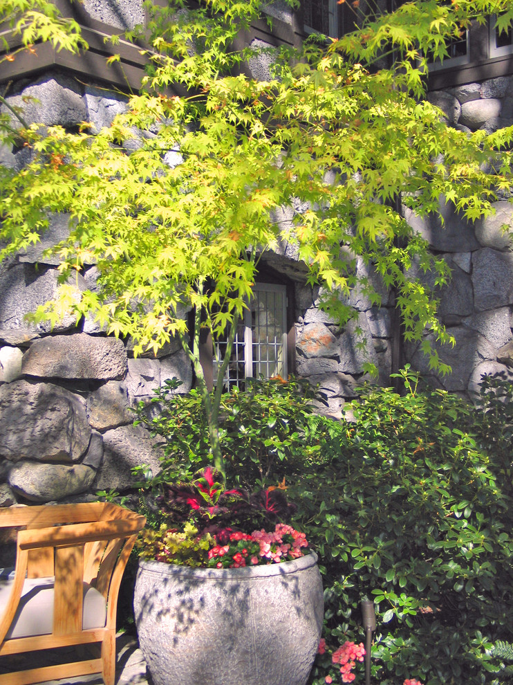 Immagine di un giardino classico in autunno con un giardino in vaso