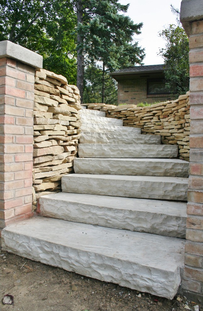 Faux Limestone Steps And Rebuilt Retaining Wall Traditional