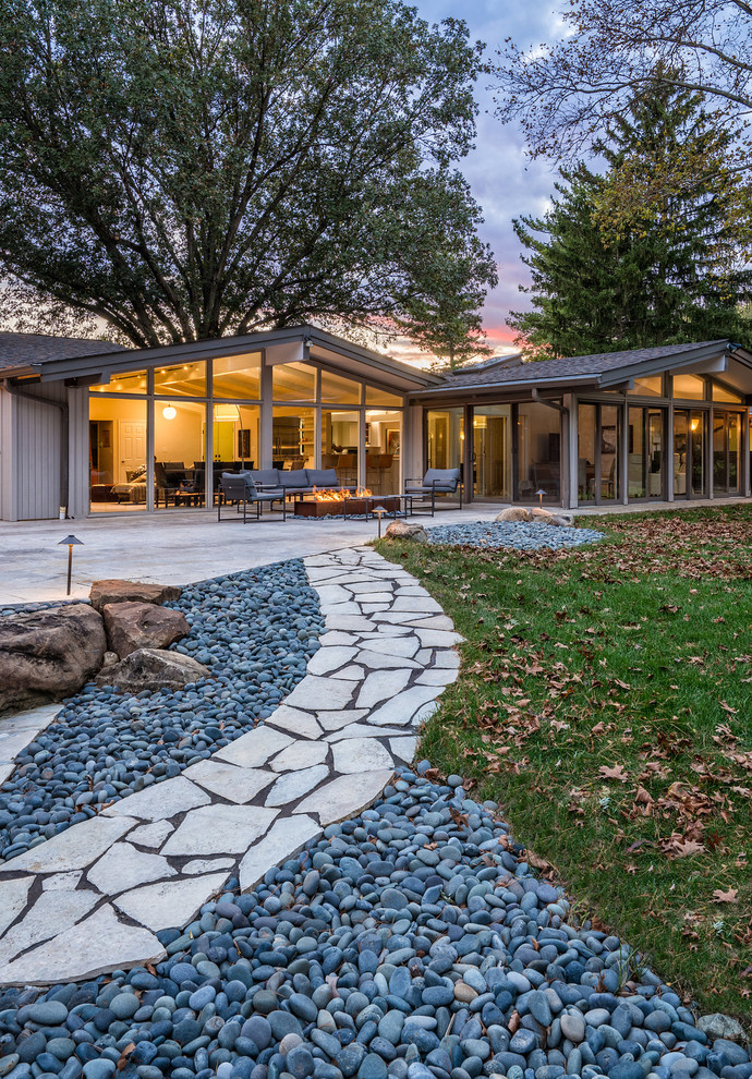 Flagstone walkway Midcentury Landscape Columbus by Hidden Creek