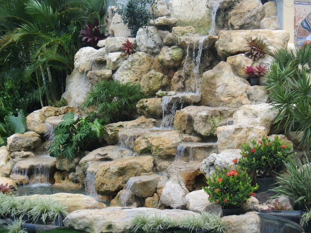 Florida cap rock waterfall - Tropical - Garden - Miami - by Matthew ...