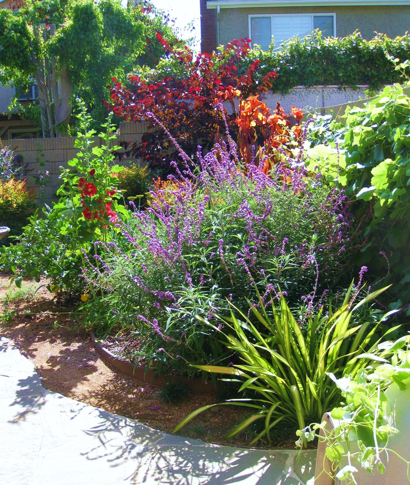 Design ideas for a medium sized traditional back full sun garden in Orange County with a water feature.
