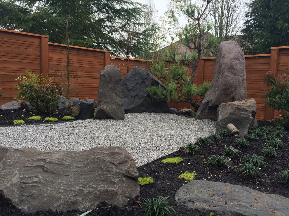 Inspiration for a medium sized world-inspired back formal garden in Portland.