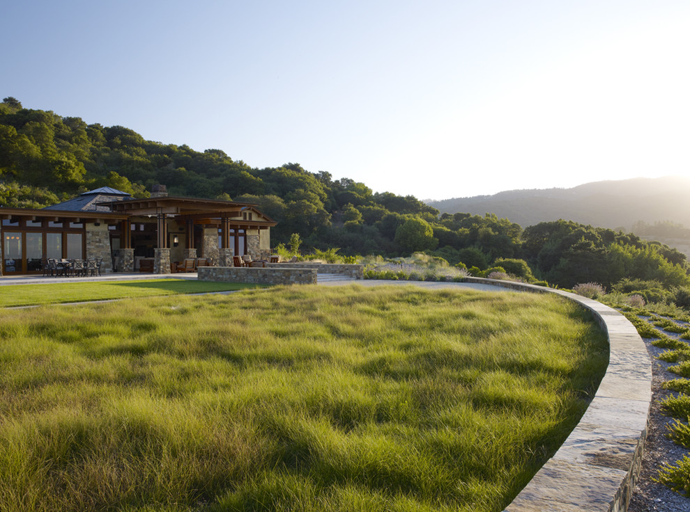 This is an example of a huge contemporary backyard landscaping in San Francisco.