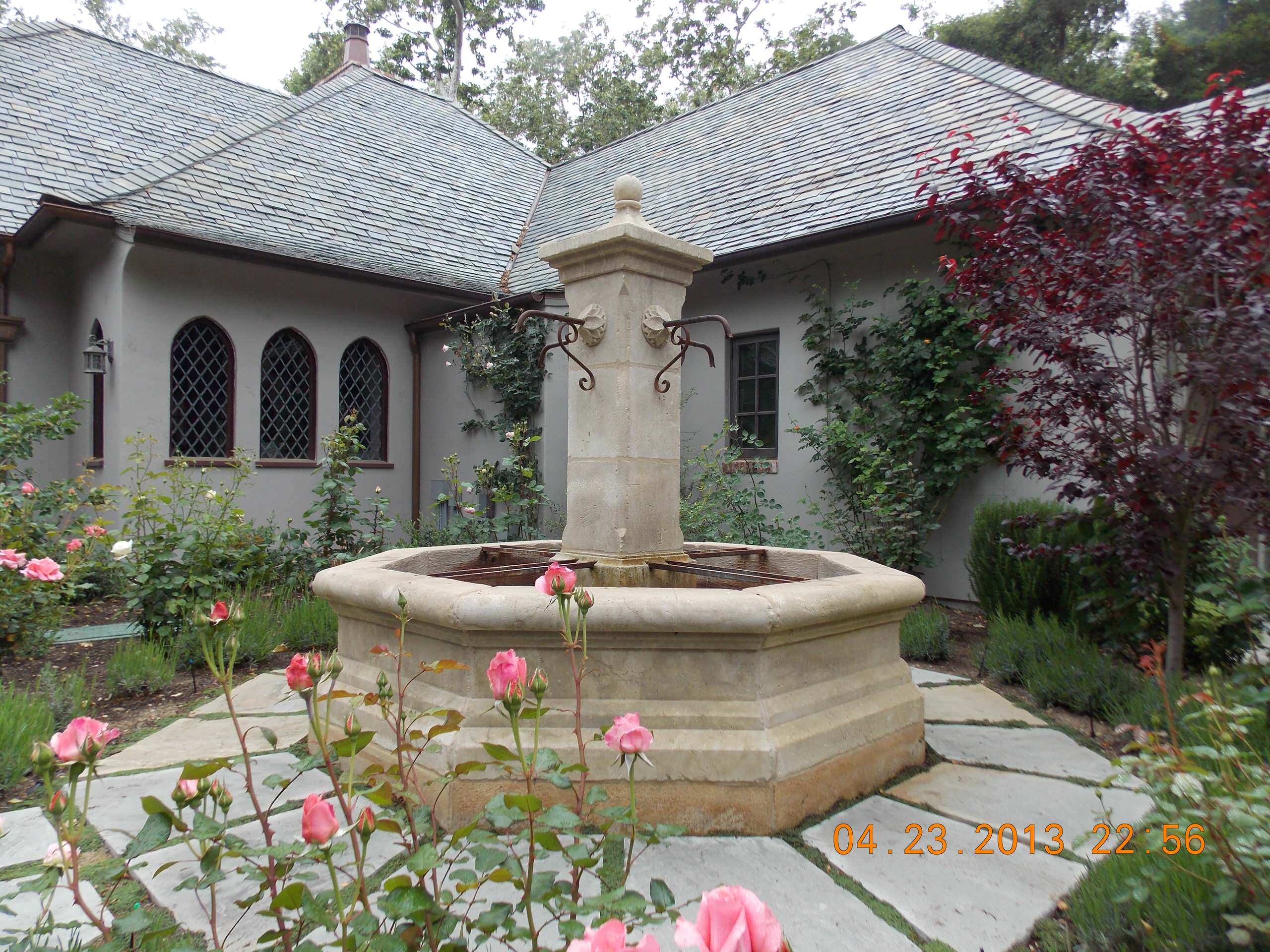 French Limestone Garden Fountain Rustic Landscape Santa Barbara By Garcia Rock And Water Design Houzz