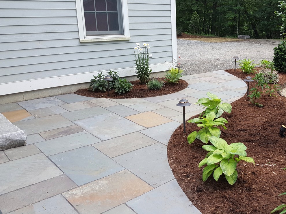 Front Entrance Natural Stone Walkway, Steps and Planting in Westbrook
