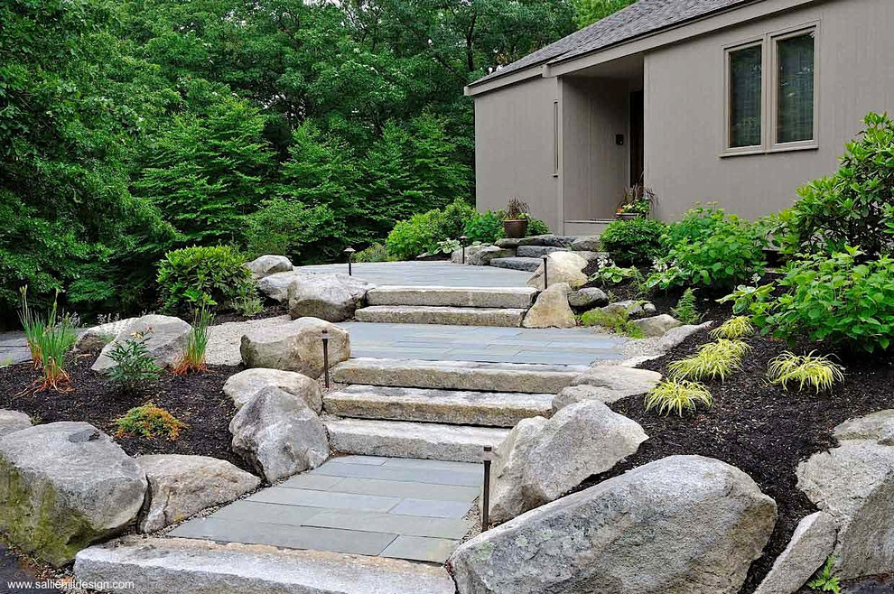 Front entrance renovation with reclaimed granite steps and bluestone