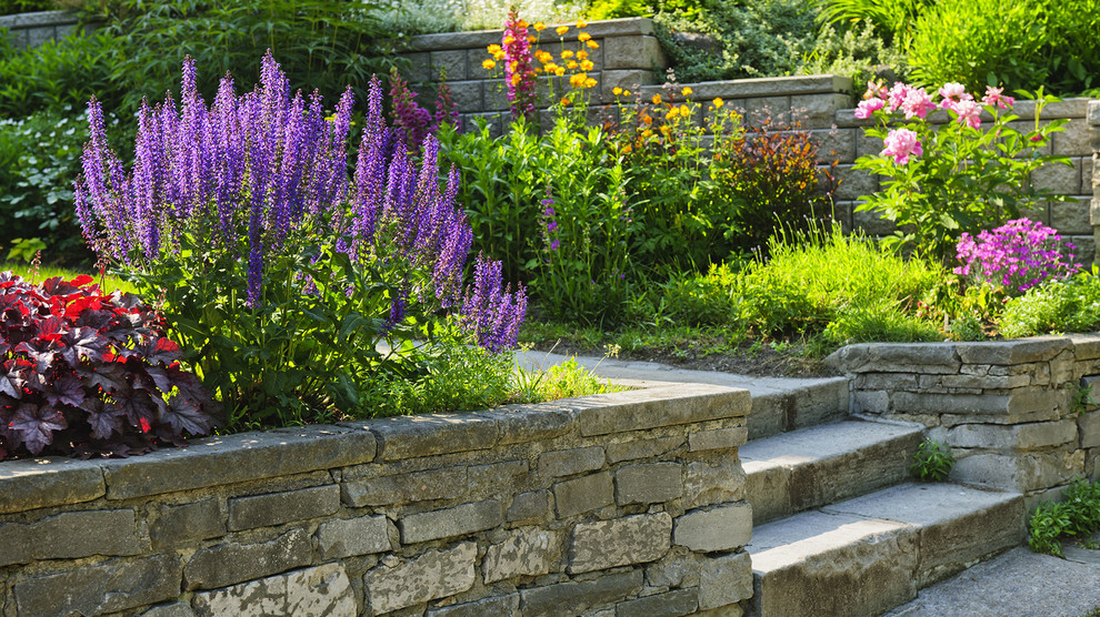 This is an example of a mid-sized modern front yard stone landscaping in Austin.