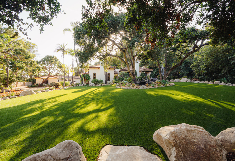 Foto di un giardino mediterraneo esposto a mezz'ombra davanti casa