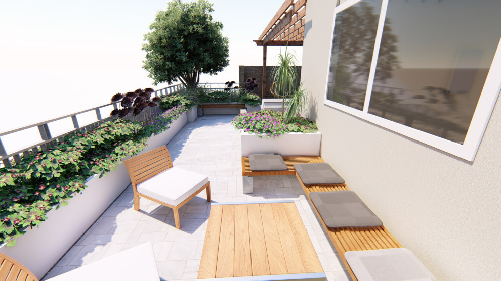 Esempio di un piccolo giardino xeriscape mediterraneo esposto in pieno sole con pavimentazioni in mattoni