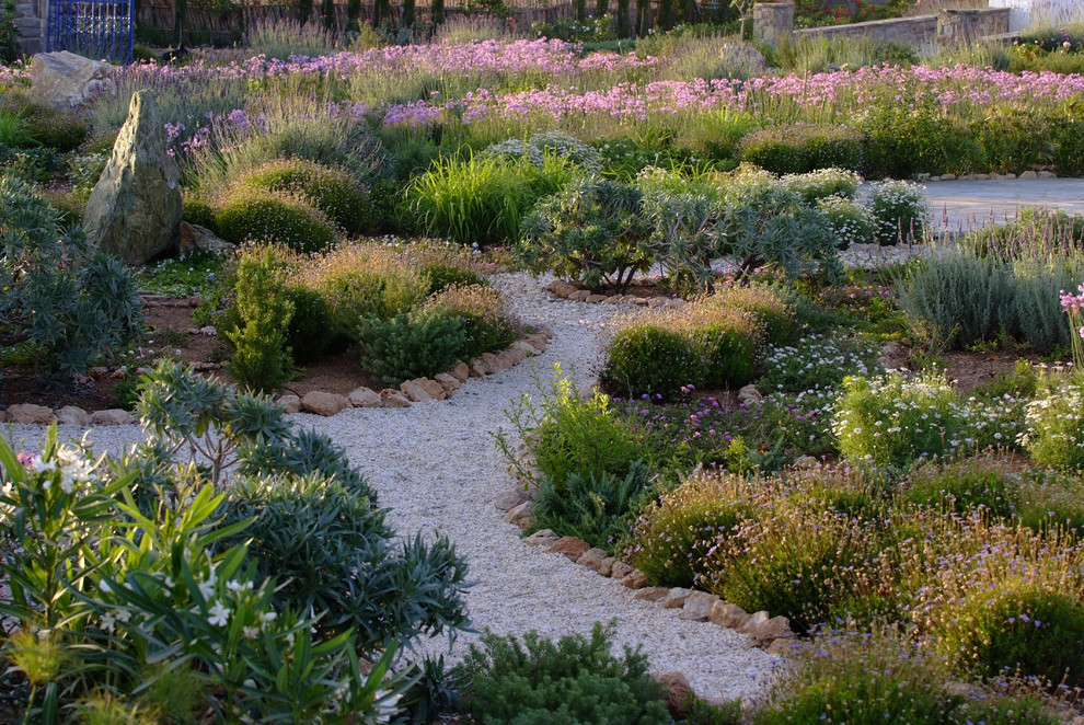 Design ideas for a mediterranean backyard gravel landscaping in Amsterdam.