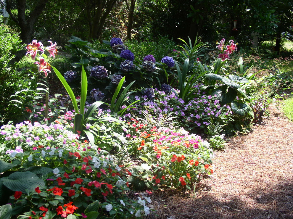 Medium sized classic side partial sun garden for summer in Charleston.