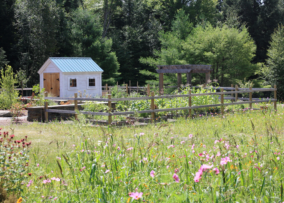 Immagine di un giardino country esposto in pieno sole dietro casa