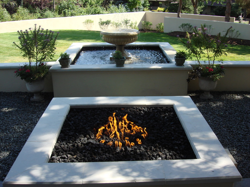 Medium sized traditional back fully shaded garden in Denver with a fire feature.