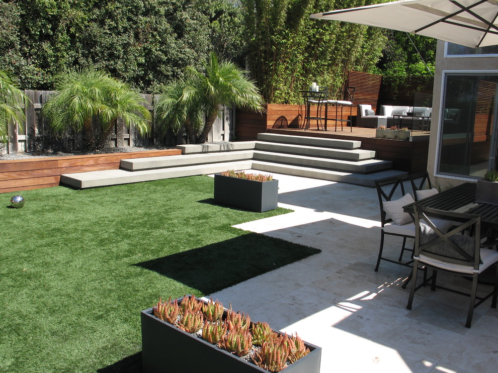 Inspiration for a medium sized contemporary back garden seating in San Diego with a potted garden.