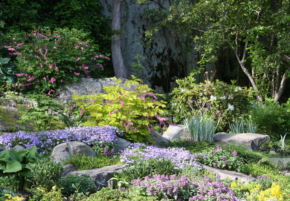 Cette photo montre un grand jardin latéral chic avec une exposition ombragée.