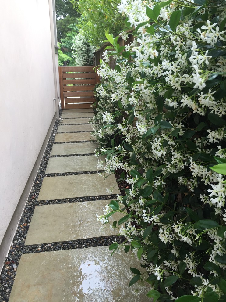 Idee per un grande giardino formale chic esposto a mezz'ombra nel cortile laterale con pavimentazioni in pietra naturale