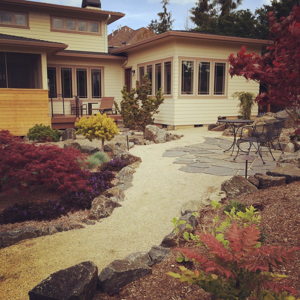 Photo of a mid-sized contemporary full sun hillside gravel garden path in Other.
