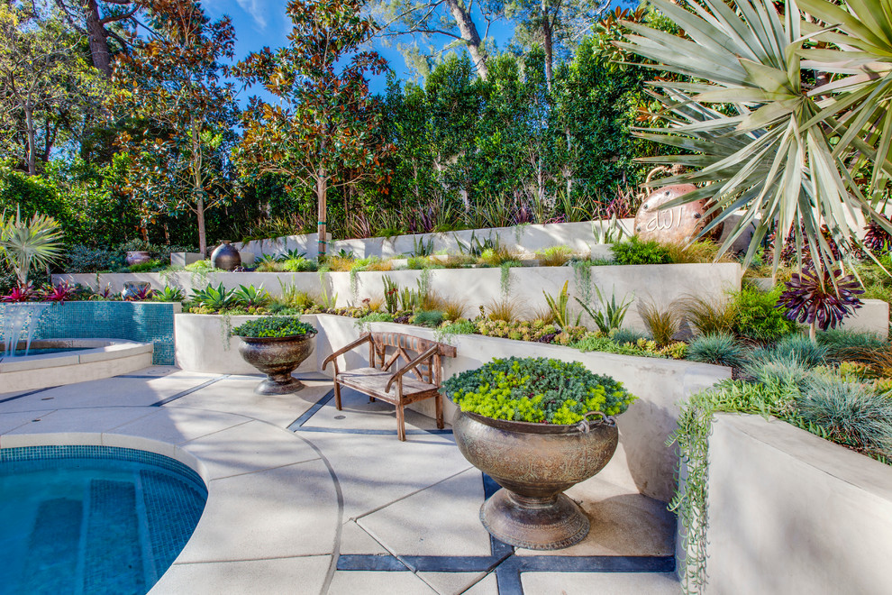 Photo of a contemporary sloped garden in Los Angeles with a retaining wall.