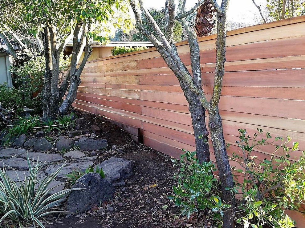 Horizontal Planking Redwood Fence - Contemporary - Landscape - San ...