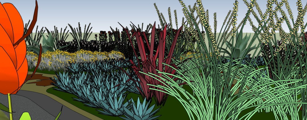 Cette photo montre un jardin avant sud-ouest américain de taille moyenne avec une exposition ensoleillée et du gravier.
