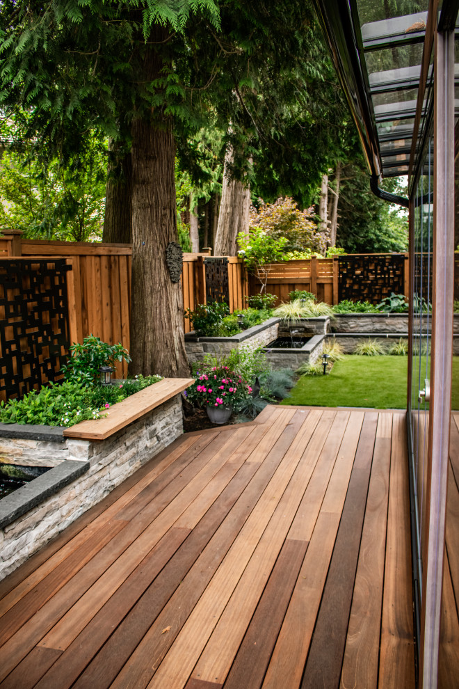 Идея дизайна: участок и сад среднего размера на заднем дворе в современном стиле с высокими грядками