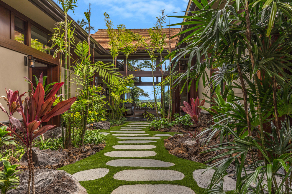 Idee per un giardino tropicale con un ingresso o sentiero