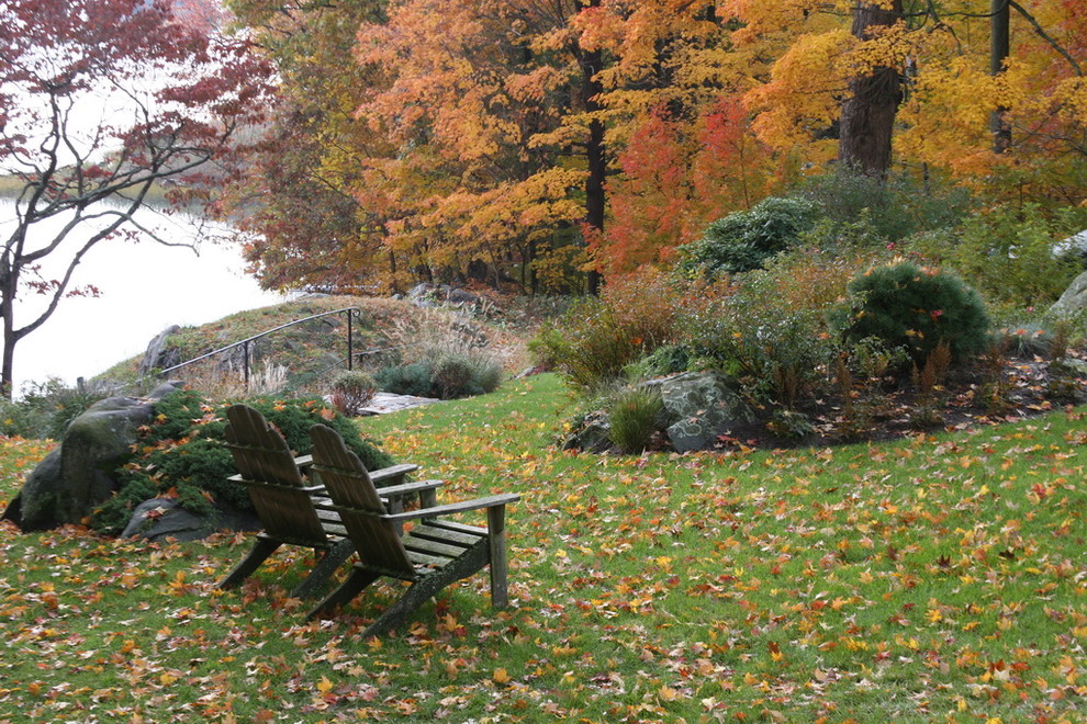 This is an example of a traditional rock backyard landscaping in New York for fall.
