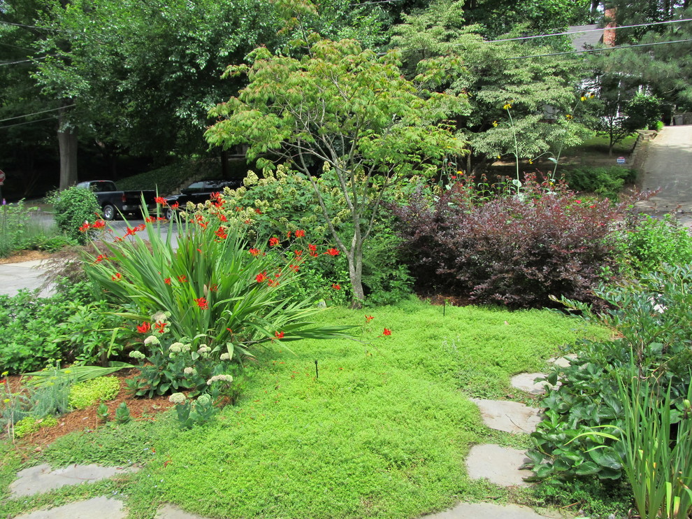 This is an example of a small eclectic full sun front yard landscaping in Atlanta for spring.