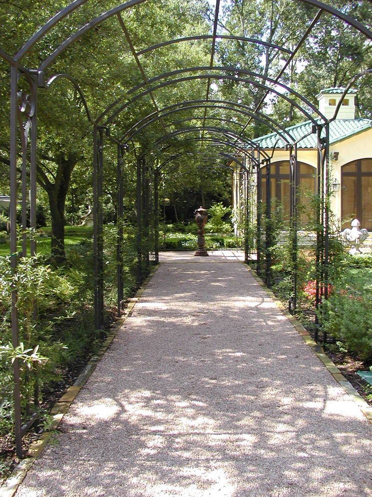 Schattiger Klassischer Garten hinter dem Haus mit Wasserspiel in Houston