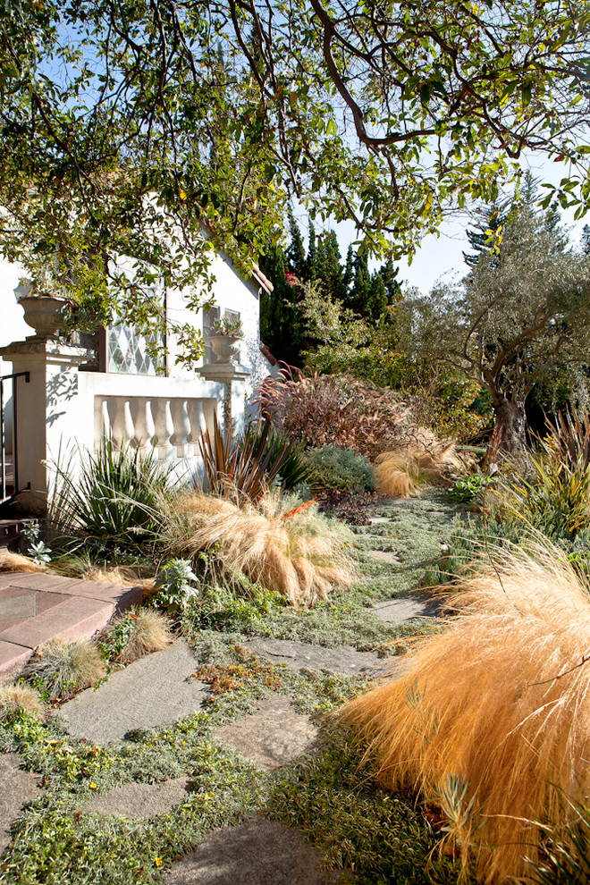 Design ideas for a mediterranean side xeriscape garden in Los Angeles.