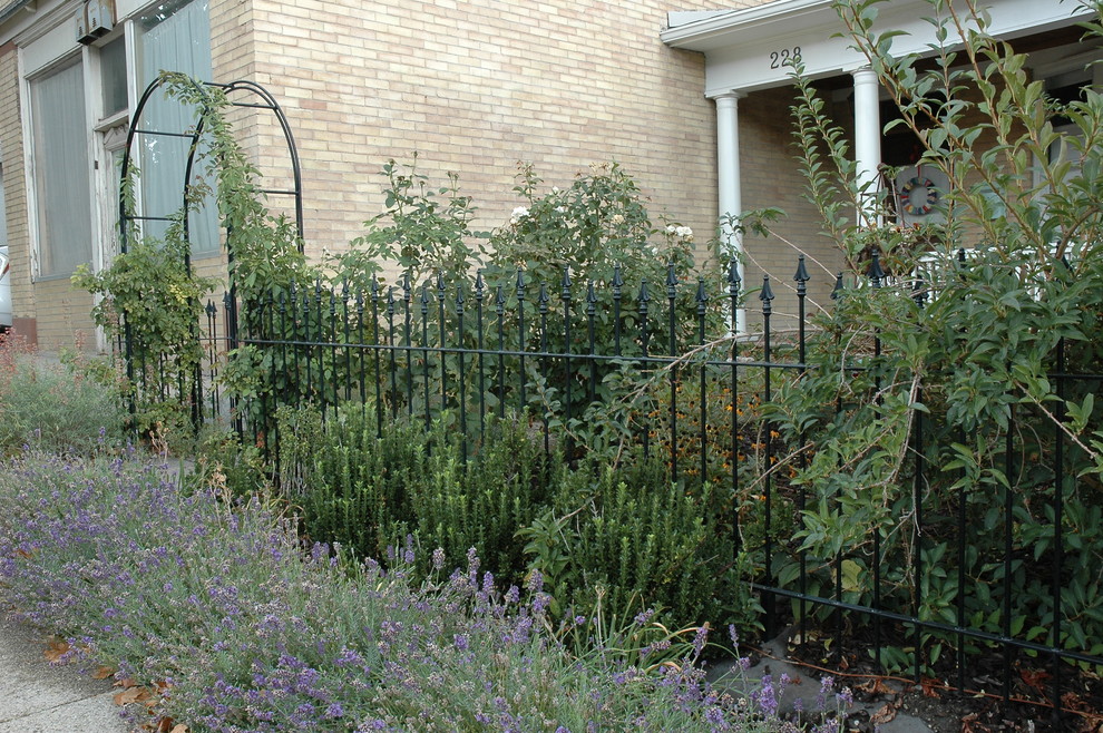 Esempio di un giardino xeriscape tradizionale esposto in pieno sole di medie dimensioni e dietro casa in autunno con un giardino in vaso e ghiaia