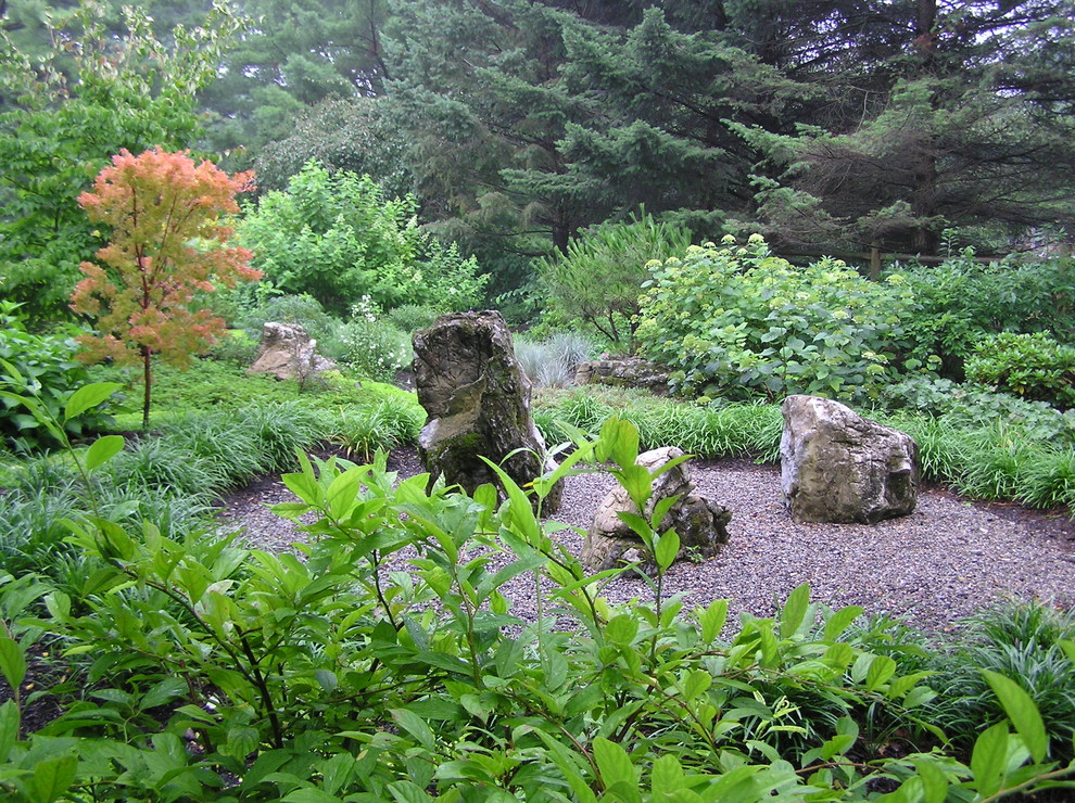Inspiration for a world-inspired back garden in Philadelphia with gravel.