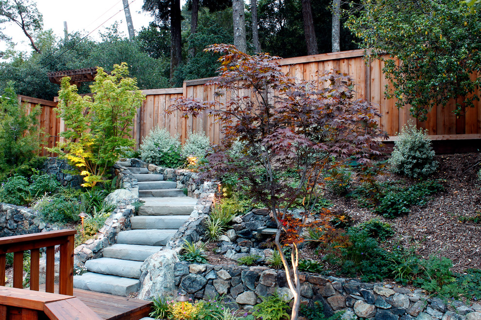 Idée de décoration pour un jardin avant tradition de taille moyenne avec des pavés en pierre naturelle.