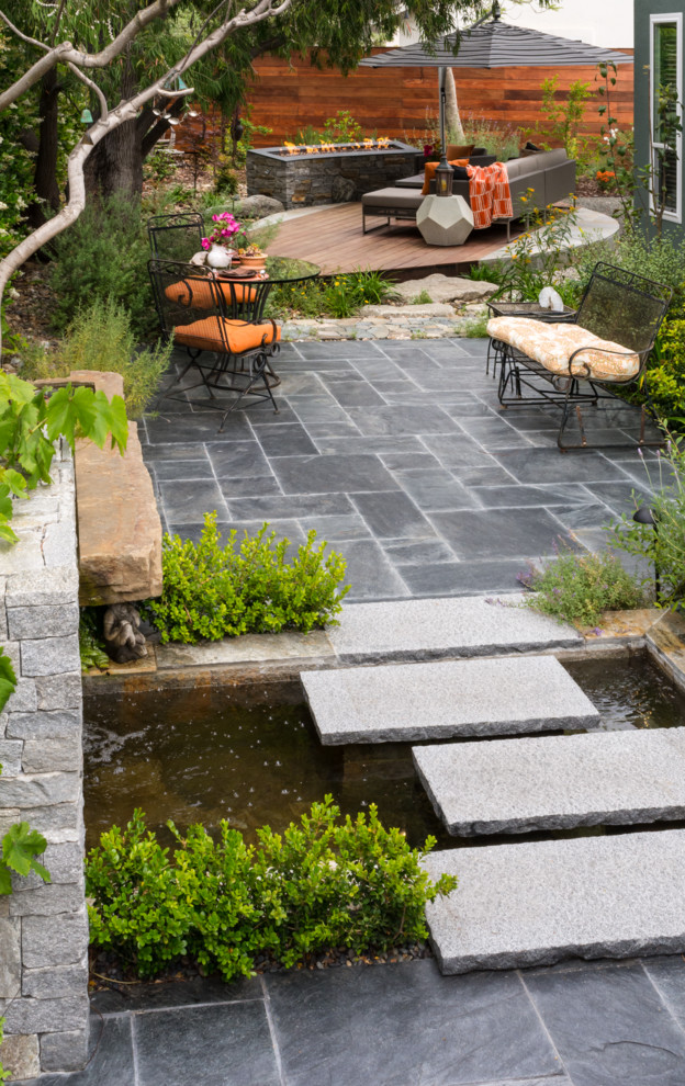 Japanese Zen Garden Backyard with Fountain and Patio Asian
