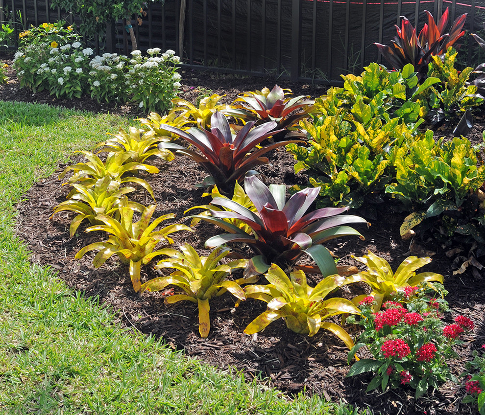 Inspiration for a small tropical partial sun backyard stone landscaping in Miami.