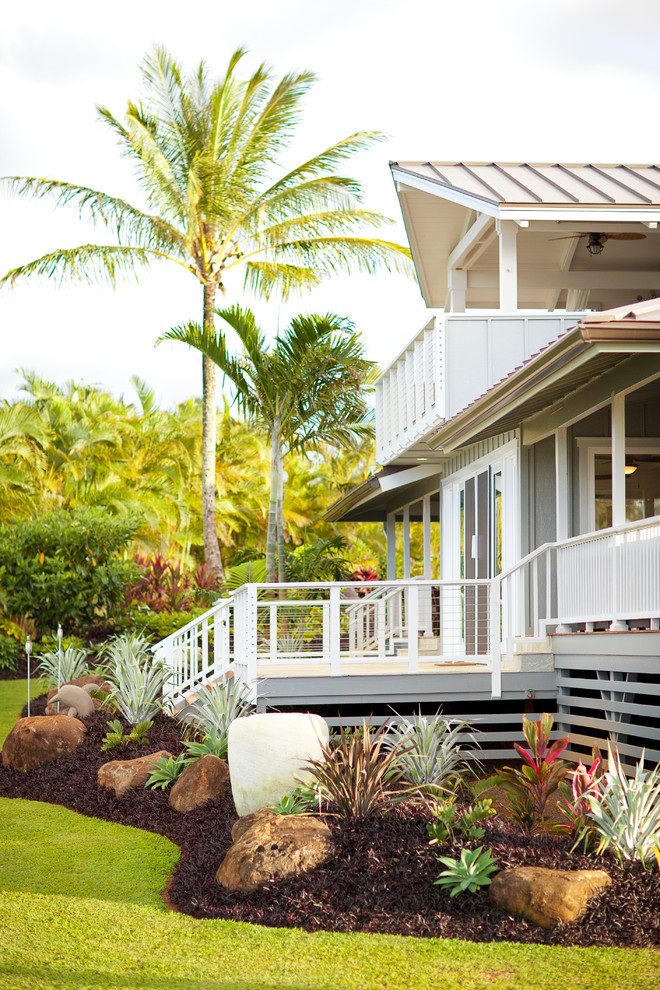 Design ideas for a tropical rock backyard landscaping in Hawaii.