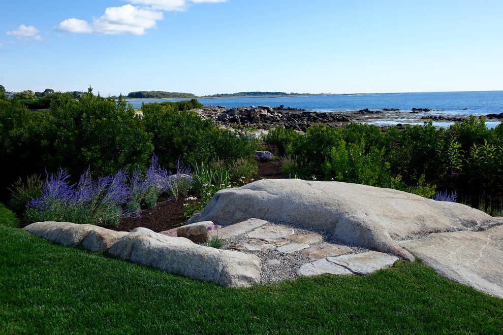 Photo of a coastal full sun garden in Portland Maine.