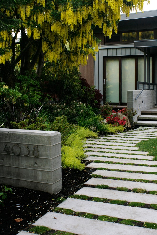 Свежая идея для дизайна: участок и сад в современном стиле с мощением тротуарной плиткой - отличное фото интерьера