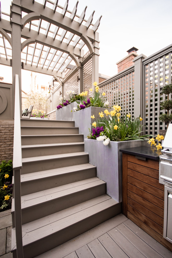 Idee per un piccolo giardino formale esposto a mezz'ombra sul tetto in primavera
